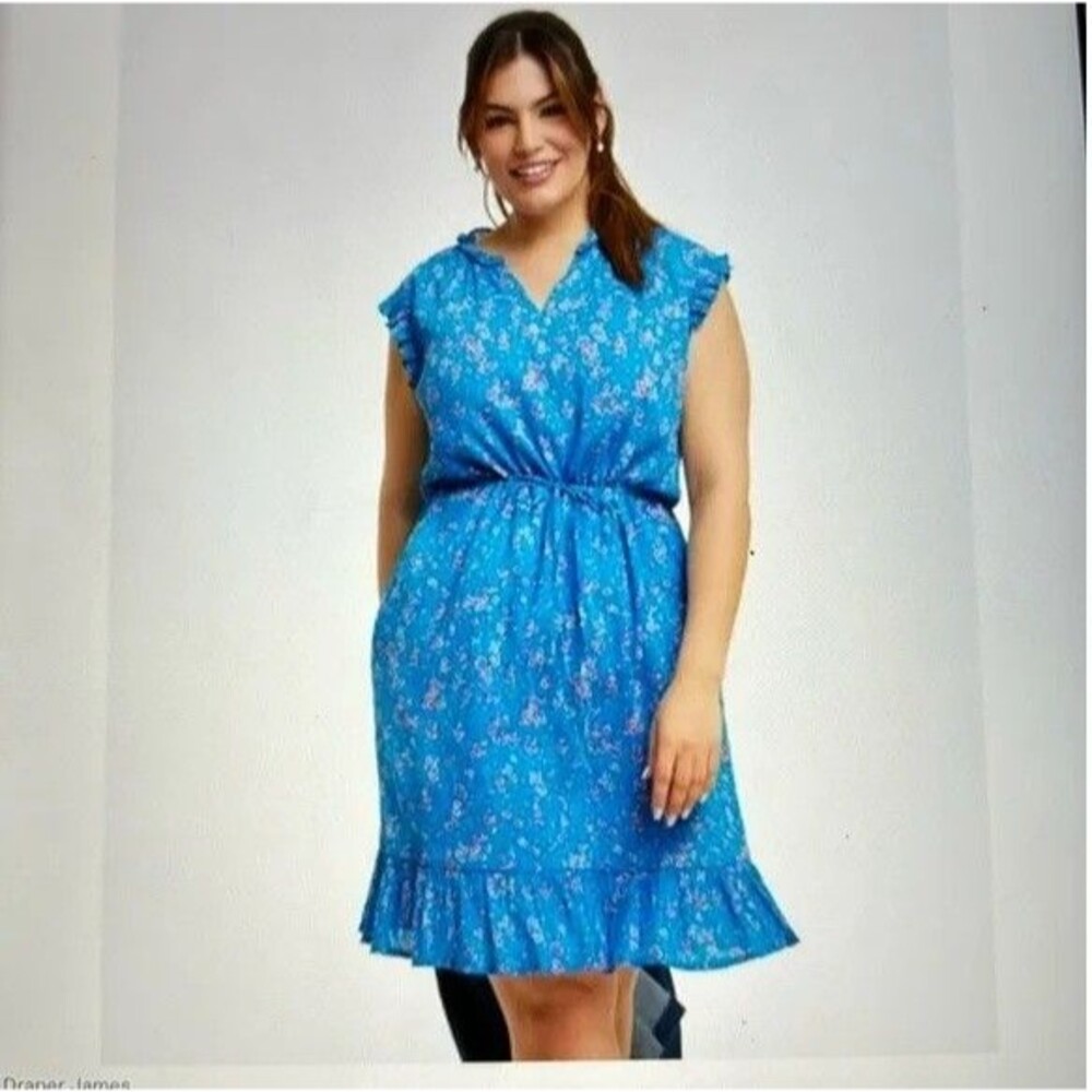 Draper James Lucinda Popover Dress Daisy Bluebell Print 1X NEW